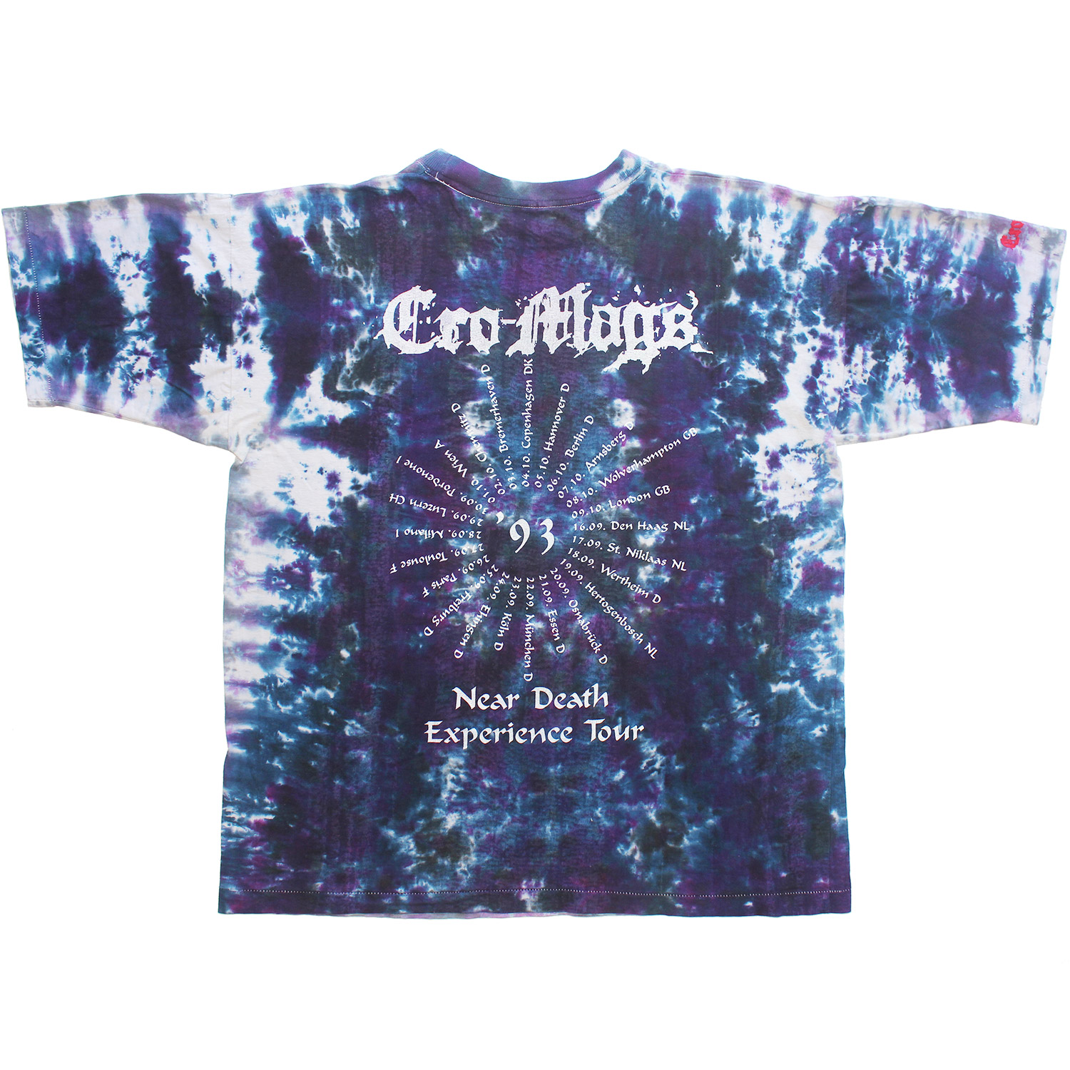 Vintage Tie-Dye Cro-Mags Near Death Experience Tour T-shirt, Back