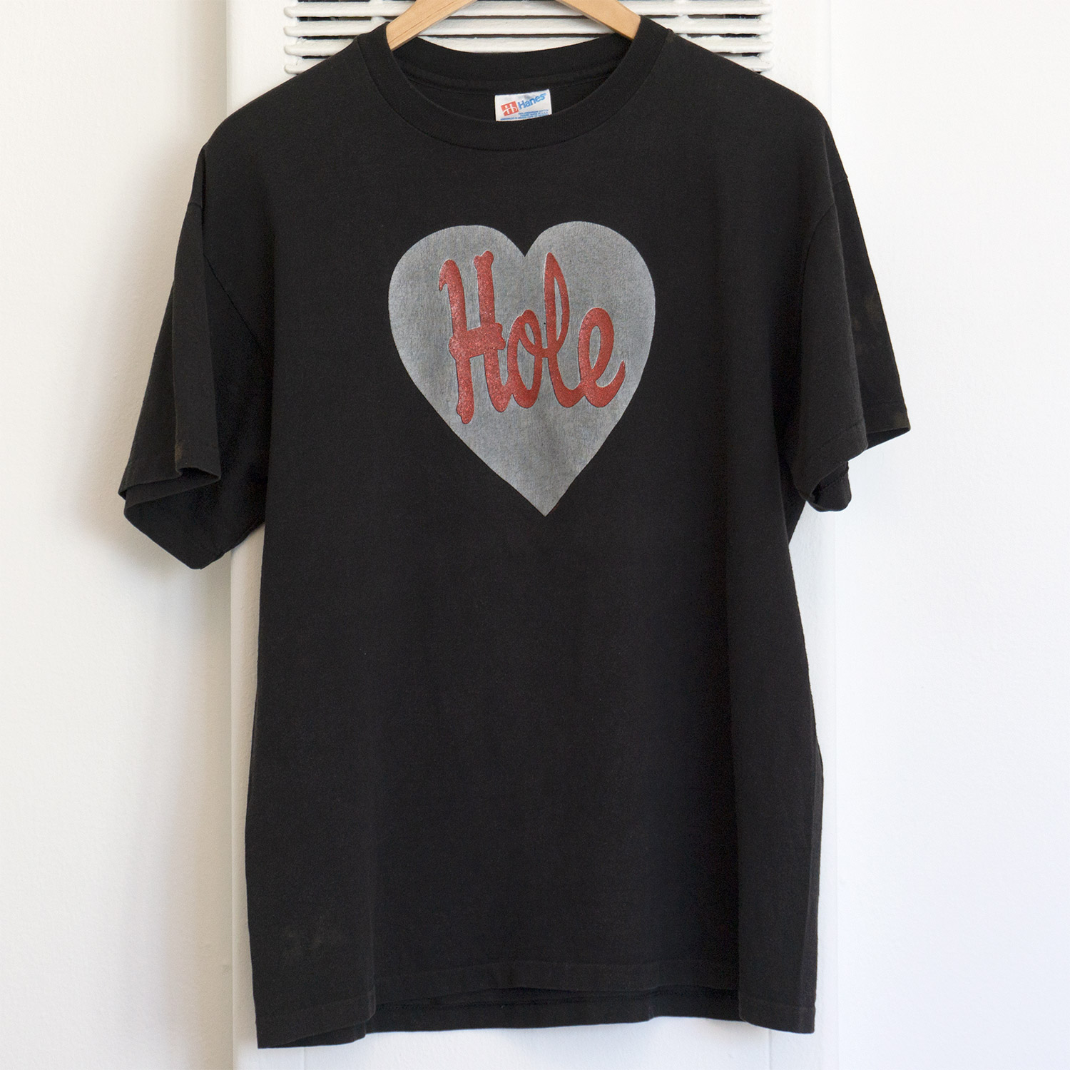Vintage Hole the Band Silver Heart T-shirt with Hanes Tag, Front